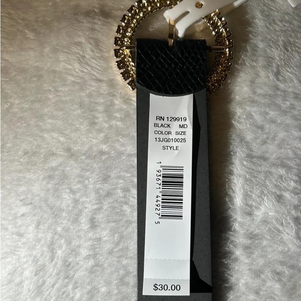 Jessica Simpson Women's Snakeskin Rhinestone Circle Buckle Waist Belt in Black - Picture 3 of 4
